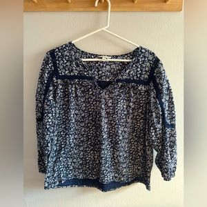 Lucky Brand Blue and White Floral Bohemian Top